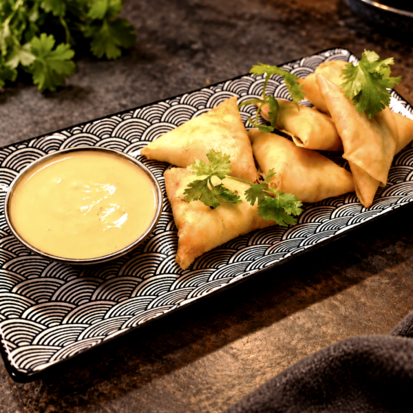 Goat cheese samosa, pineapple chutney